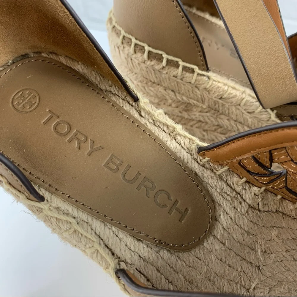 NEW! Tory Burch Basketweave Beige Espadrilles Wedges Size 8.5 $348